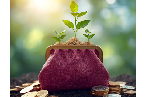 Purse with coins and a tree growing from the center